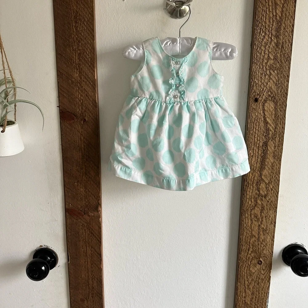 Carter’s Formal Sleeveless Polka Dot Dress Light Blue White 3 Months Baby Girl
